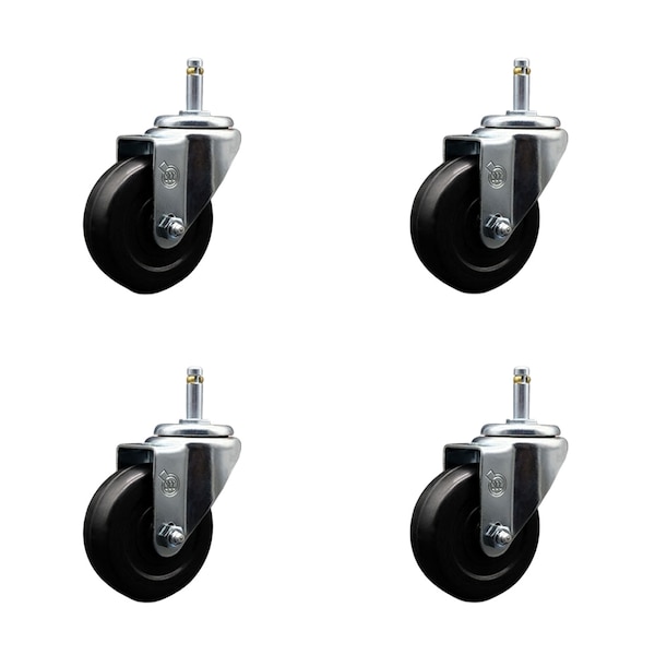 3.5 Soft Rubber Wheel Swivel 7/16'' Grip Ring Stem Caster Set, 4PK